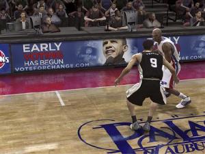 Screen grab of Barack Obama political ad inside online videogame "NBA Live 08"
